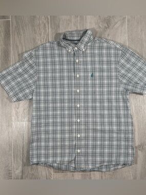 johnnie-O Hangin’ Out Shirt M Plaid Blue Green Cotton